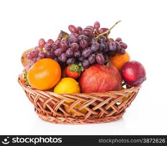 fruit in basket isolated on white background