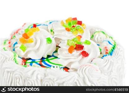 fruit jelly cake closeup isolated on a white