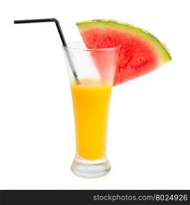 fruit juice and a slice of watermelon isolated on white background