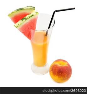fruit juice , peach and slices of watermelon