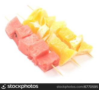 fruit kebab isolated on white background