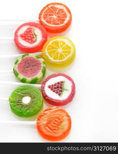 Fruit Lollipops Assortment On White Background