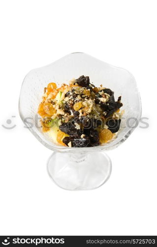 Fruit mix dessert on white