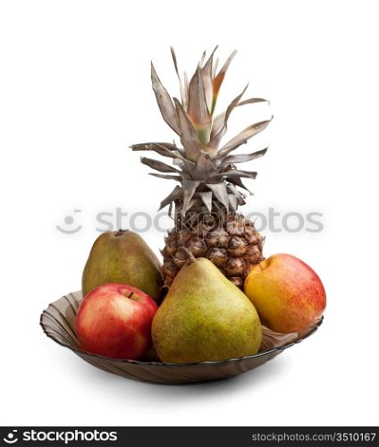 fruit on a plate isolated on a white background