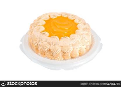 fruit orange cake closeup isolated on a white