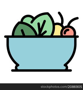 Fruit salad bowl icon. Outline fruit salad bowl vector icon color flat isolated. Fruit salad bowl icon color outline vector