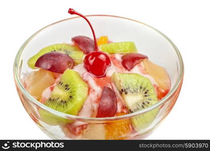 Fruit salad. Fruit salad with ice cream in plate