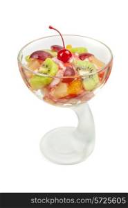 Fruit salad with ice cream in plate