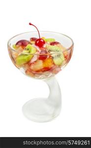 Fruit salad with ice cream in plate . Fruit salad