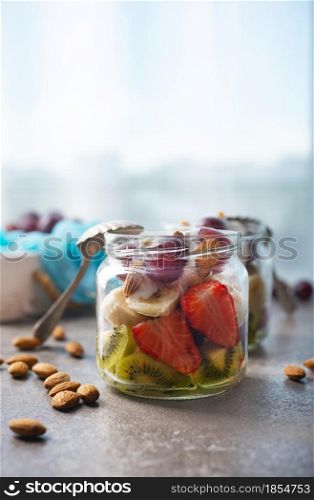 fruit salad with sour cream and nuts