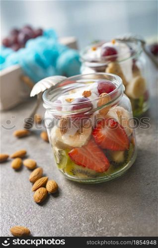 fruit salad with sour cream and nuts