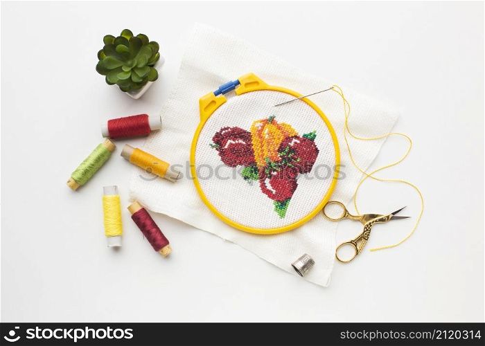 fruit sewed design with sewing threads plant
