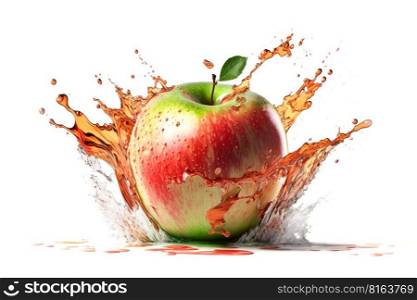 Fruit splashing of juice with apple with a splash of water on white background, digital illustration painting, Generative AI