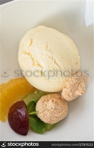 Fruit vanila ice cream in plate . Fruit ice cream