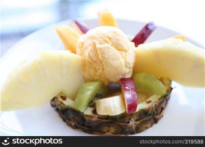 Fruit with vanilla ice cream