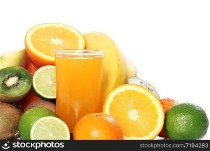 Fruits and glass of fresh juice