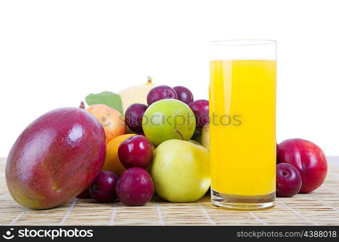 fruits and juice isolated on white background