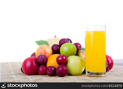 fruits and juice isolated on white background