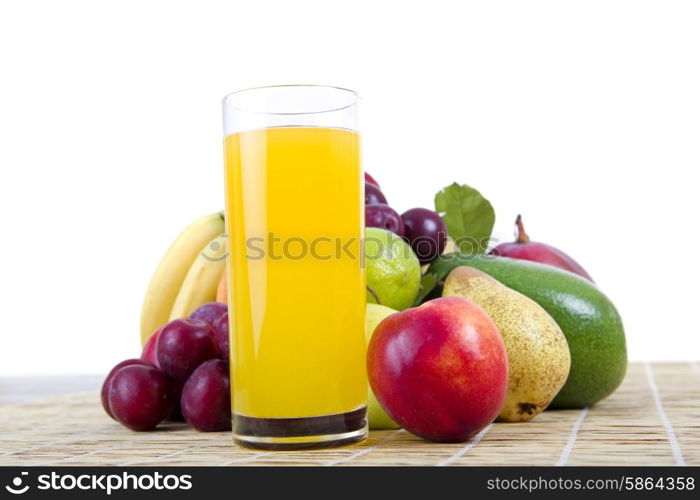 fruits and juice isolated on white background