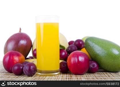 fruits and juice isolated on white background