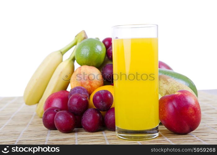 fruits and juice isolated on white background