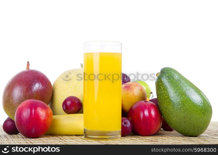 fruits and juice isolated on white background