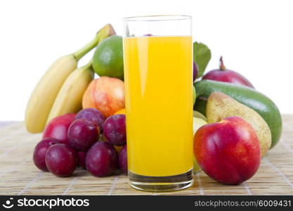 fruits and juice isolated on white background