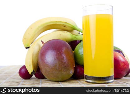 fruits and juice isolated on white background