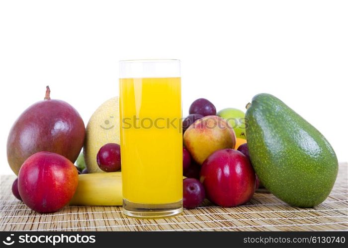 fruits and juice isolated on white background
