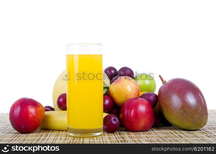 fruits and juice isolated on white background