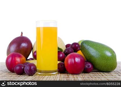 fruits and juice on wooden table