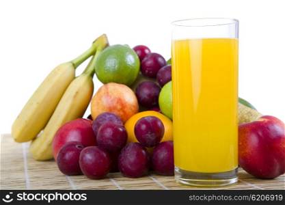 fruits and juice on wooden table