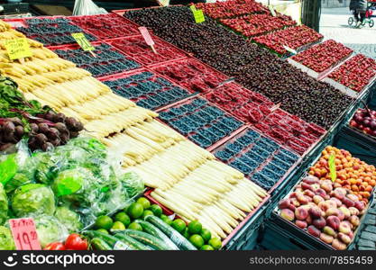 Fruits and vegetables at a farmers market