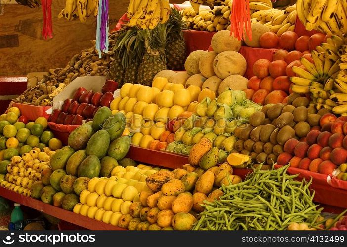 Fruits and vegetables at a market stall, Mexico