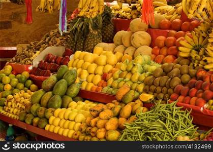 Fruits and vegetables at a market stall, Mexico