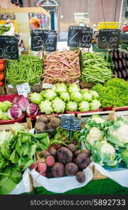 Fruits and vegetables at the market stall