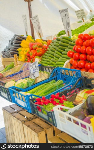 Fruits and vegetables at the market stall