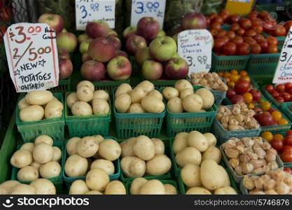 Fruits and vegetables for sale at a market stall, Byward Market, Ottawa, Ontario, Canada