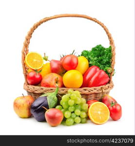 fruits and vegetables in a wicker basket