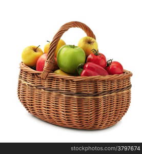 fruits and vegetables in basket isolated on a white background
