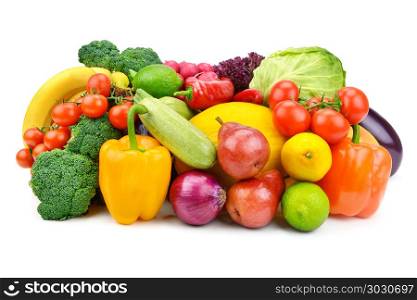 Fruits and vegetables isolated on a white background.. Fruits and vegetables isolated on a white background. Healthy food.