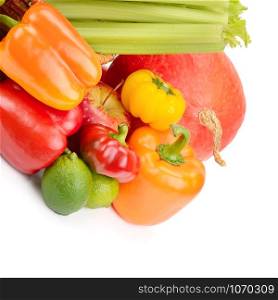 Fruits and vegetables isolated on a white background. Healthy food.