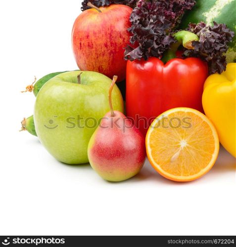 Fruits and vegetables isolated on a white background. Healthy food.