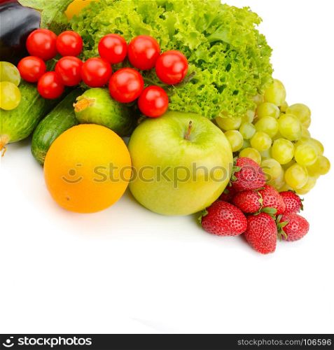 fruits and vegetables isolated on white background Free space for text.