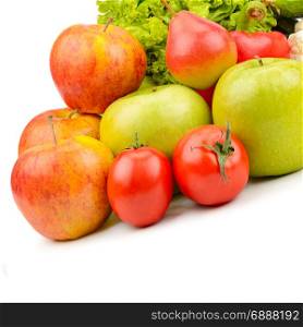 fruits and vegetables isolated on white background. Free space for text.
