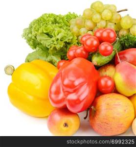 Fruits and vegetables isolated on white background. Healthy food.