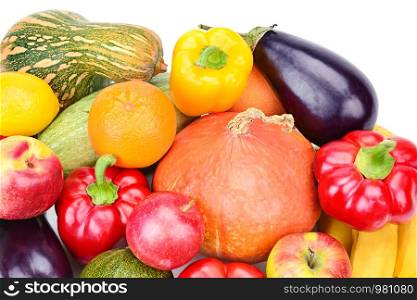 Fruits and vegetables isolated on white background. Organic food.