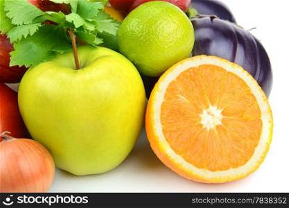 fruits and vegetables on a white background