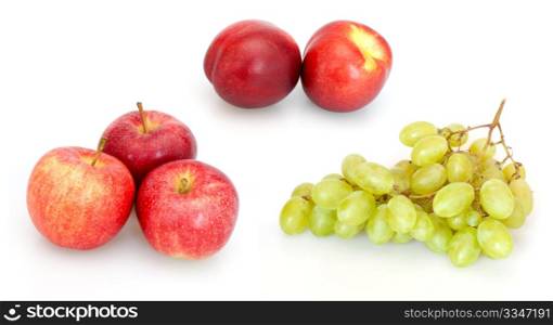 Fruits - Apples, Nectarines and Bunch of Grapes on White Background