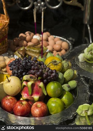 Fruits as religious offering in temple at the Grand Palace, Phra Nakhon, Bangkok, Thailand